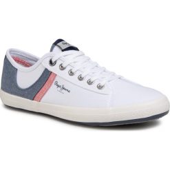 Tenisówki PEPE JEANS - Amberman Half PMS30627 White 800. Białe półbuty męskie Pepe Jeans, na co dzień, bez wzorów, z jeansu, bez zapięcia. W wyprzedaży za 179,00 zł.