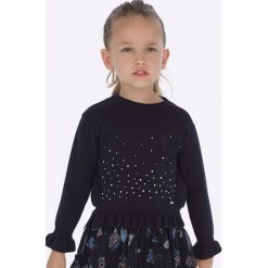 Mayoral - Sweter dziecięcy 92-134 cm. Niebieskie swetry dziewczęce Mayoral, bez wzorów, z poliesteru, z okrągłym kołnierzem, bez rękawów, bez kaptura. W wyprzedaży za 79,90 zł.