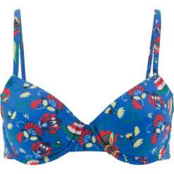 Biustonosz bikini na fiszbinach bonprix niebieski z nadrukiem. Niebieskie stroje kąpielowe damskie bonprix, z nadrukiem. Za 24,99 zł.