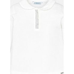 Mayoral - Longsleeve dziecięcy 92 - 134 cm. Białe bluzki dziewczęce Mayoral, z haftami, z elastanu, bez kołnierzyka, z długim rękawem, długie, bez kaptura. Za 65,90 zł.