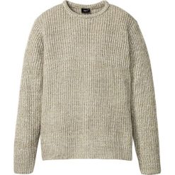 Sweter melanżowy w prążek bonprix beżowy. Białe swetry męskie bonprix, s, w prążki, z okrągłym kołnierzem. Za 99,99 zł.