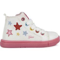 Geox - Trampki dziecięce. Białe trampki dziewczęce Geox, bez wzorów, z gumy, bez zapięcia. Za 239,90 zł.