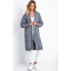 Kardigan F686 szary. Szare swetry damskie Tagless, s, bez wzorów, ze splotem, eleganckie, z długim rękawem, długie, bez kaptura. Za 237,50 zł.