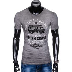 T-shirty męskie: T-SHIRT MĘSKI Z NADRUKIEM S890 - GRAFITOWY