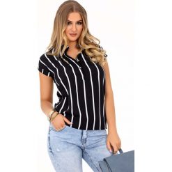 Czarna Bluzka Polo w Paski z Krótkim Rękawem. Czarne bluzki damskie Molly.pl, s, w paski, wizytowe, polo, z krótkim rękawem. Za 89,90 zł.