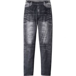Legginsy w optyce denimu bonprix czarny "stone". Czarne spodnie dziewczęce marki bonprix, bez wzorów, z materiału. Za 34,99 zł.
