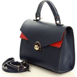 Elegancka torebka kuferek skóra MAZZINI - Amarena granatowy. Niebieskie kuferki damskie marki MAZZINI, w paski, ze skóry. Za 249,00 zł.