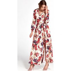 Sukienka maxi z kopertowym dekoltem w piękne kwiaty. Sukienki damskie NIFE, xl, w kwiaty, z poliesteru, bez kołnierzyka, bez rękawów, maxi, kopertowe. Za 239,90 zł.