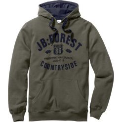 Bluza z kapturem bonprix ciemnooliwkowy. Zielone bluzy męskie bonprix, s, z nadrukiem, z kapturem, bez rękawów, z kapturem. Za 99,99 zł.