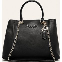 Guess Jeans - Torebka. Czarne torby damskie na zakupy Guess Jeans, z aplikacjami, z poliesteru, duże, bez dodatków. W wyprzedaży za 499,90 zł.