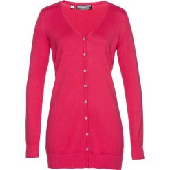 Długi sweter rozpinany bonprix różowy hibiskus. Różowe kardigany damskie bonprix. Za 59,99 zł.
