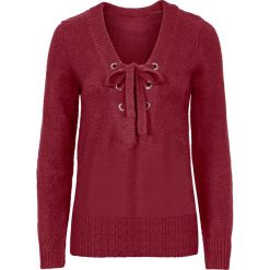 Sweter ze sznurowaniem bonprix bordowy. Czarne swetry klasyczne damskie marki bonprix, z dzianiny, ze sznurowanym dekoltem. Za 74,99 zł.