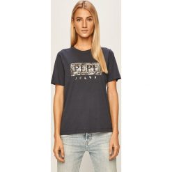 Pepe Jeans - T-shirt Charis. Białe bluzki damskie Pepe Jeans, s, z aplikacjami, z bawełny, casualowe, z okrągłym kołnierzem. W wyprzedaży za 99,90 zł.