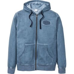 Bluza rozpinana z kapturem bonprix niebieski. Niebieskie bluzy męskie bonprix, s, z aplikacjami, z kapturem, bez rękawów, z kapturem. Za 109,99 zł.