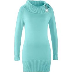 Długi sweter bonprix morski pastelowy. Zielone golfy damskie bonprix, z długim rękawem. Za 109,99 zł.