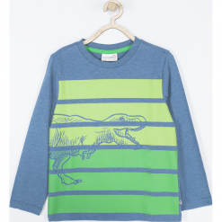 Koszulka. Niebieskie t-shirty chłopięce z długim rękawem DINOSAUR, z aplikacjami, z bawełny. Za 49,90 zł.