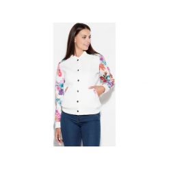 Kurtka K340 Ecru. Brązowe kurtki damskie marki KATRUS, s, w kwiaty, z tkaniny, długie, bez kaptura. Za 159,00 zł.