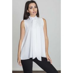 Biała Rozkloszowana Bluzka z Wiązanym Krawatem bez Rękawów. Białe podkoszulki damskie Molly.pl, s, bez wzorów, z tkaniny, eleganckie, ze stójką, bez rękawów. Za 99,90 zł.