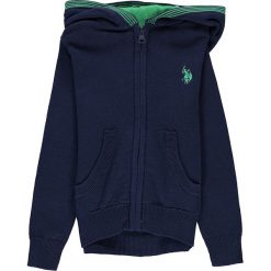 Rozpinany sweter w kolorze granatowym. Niebieskie bluzy niemowlęce U.S. POLO ASSN. Kids, z haftami, z bawełny, bez rękawów, bez kaptura. W wyprzedaży za 192,95 zł.