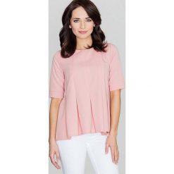 Elegancka Różowa Bluzka z Kontrafałdami z Przodu. Różowe podkoszulki damskie Molly.pl, s, bez wzorów, z tkaniny, eleganckie, z okrągłym kołnierzem, z krótkim rękawem. Za 119,90 zł.