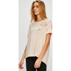 Roxy - Top. Różowe topy damskie marki Roxy, s, z nadrukiem, z dzianiny, z okrągłym kołnierzem. W wyprzedaży za 99,90 zł.