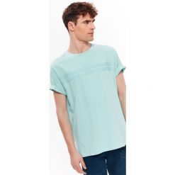 T-shirt męski z taśmami. Niebieskie t-shirty męskie Top Secret, na lato, m, bez wzorów, z bawełny, eleganckie, bez kołnierzyka. W wyprzedaży za 19,99 zł.