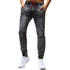 Joggery męskie: Joggery męskie denim look szare (ux1179)