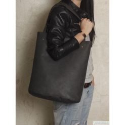 Shopper bag damskie: Shopper bag XL grafit na zamek/ torba na codzień