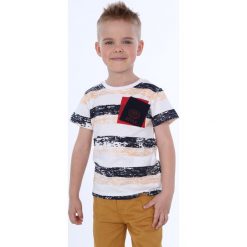 T-shirt chłopięcy w paski z kieszonką / granat NDZ4534. Szare t-shirty chłopięce marki Fasardi, w paski, bez rękawów. Za 39,00 zł.