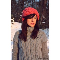 Czapki zimowe damskie: Czapka beanie pomarańczowa z wełną