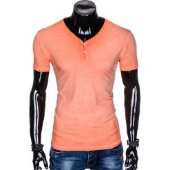 T-shirt męski bez nadruku S894 - pomarańczowy. Pomarańczowe t-shirty męskie Ombre Clothing, s, z nadrukiem, bez kołnierzyka. Za 21,99 zł.