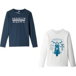 Shirt chłopięcy z długim rękawem (2 szt.) bonprix biel wełny - ciemnoniebieski. Białe t-shirty chłopięce bonprix, z nadrukiem, z wełny, z długim rękawem. Za 45,98 zł.