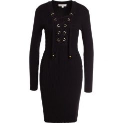 MICHAEL Michael Kors LACE UP RIB DRESS Sukienka etui black. Czarne sukienki dzianinowe marki MICHAEL Michael Kors, s. W wyprzedaży za 569,40 zł.