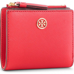 Mały Portfel Damski TORY BURCH - Robinson Mini Wallet 52703 Brilliant Red 612. Czerwone portfele damskie Tory Burch, bez wzorów, ze skóry. W wyprzedaży za 379,00 zł.
