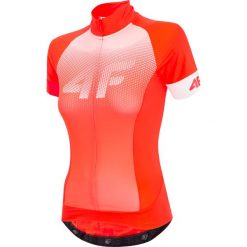 Koszulka rowerowa damska RKD151 - pomarańcz neon. Czerwone koszulki damskie 4f, m, bez wzorów, ze stójką, bez rękawów. Za 149,99 zł.