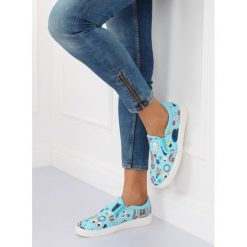 Niebieskie Slipony ULALIA. Niebieskie buty sportowe damskie FunKee.pl, bez wzorów, ze skóry, sportowe. Za 90,99 zł.
