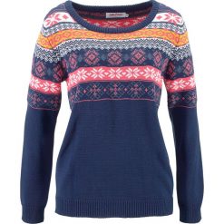 Swetry klasyczne damskie: Sweter bonprix ciemnoniebieski wzorzysty