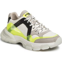 Sneakersy BRONX - 66295-BV Off White/N.Yellow/Black 3330. Białe półbuty damskie Bronx, na co dzień, bez wzorów, ze skóry, bez obcasa, na płaskiej podeszwie, bez zapięcia. Za 739,00 zł.