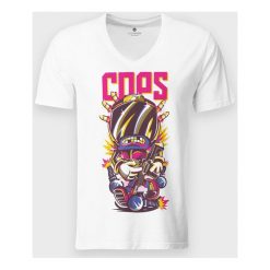 Koszulka męska v-neck Cops. Koszulki męskie MegaKoszulki, m, bez wzorów, z bawełny, klasyczne, bez kołnierzyka, bez rękawów. Za 54,90 zł.