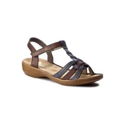 RIEKER 60838-12 Granatowy. Niebieskie sandały damskie Rieker, bez wzorów, ze skóry, bez obcasa, bez zapięcia. Za 239,99 zł.