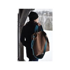 Torba hobo XXL - brąz, turkus. Pomarańczowe torebki klasyczne damskie Pracownia 166, w paski, z syntetyku, bez dodatków. Za 148,72 zł.