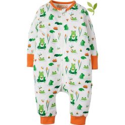 Rampers "Summer" w kolorze biało-zielono-pomarańczowym. Pomarańczowe śpiochy niemowlęce Frugi, bez wzorów, z bawełny. W wyprzedaży za 82,95 zł.