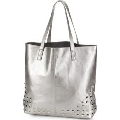 Torba shopper z ćwiekami bonprix srebrny kolor. Szare torby damskie na zakupy bonprix, bez wzorów, bez dodatków. Za 79,99 zł.
