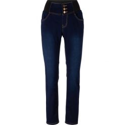 Dżinsy "power-stretch" z elastycznym paskiem Slim Fit bonprix ciemny denim. Czarne jeansy damskie bonprix, bez wzorów, z jeansu. Za 109,99 zł.