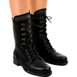 Mulanka Czarne botki workery z cekinami A-307. Czarne botki damskie Mulanka, militarne, bez obcasa, na zamek. Za 89,00 zł.