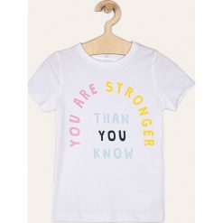 Name it - T-shirt dziecięcy 122-164 cm. Białe bluzki dziewczęce Name it, z nadrukiem, z elastanu, z okrągłym kołnierzem, z krótkim rękawem, krótkie, bez kaptura. Za 49,90 zł.