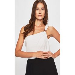 Morgan - Bluzka. Białe bluzki damskie Morgan, s, bez wzorów, z elastanu, z asymetrycznym kołnierzem, bez rękawów. W wyprzedaży za 99,90 zł.