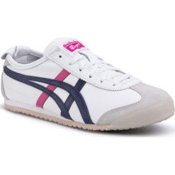 Sneakersy ONITSUKA TIGER - Mexico 66 THL7C2 White/Navy/Pink 0154. Białe półbuty damskie Onitsuka Tiger, bez wzorów, ze skóry, bez obcasa, na płaskiej podeszwie, bez zapięcia. W wyprzedaży za 279,00 zł.