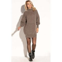 Mocca Swetrowa Mini Sukienka z Półgolfem. Sukienki damskie Molly.pl, na zimę, uniwersalny, bez wzorów, z dzianiny, bez kołnierzyka, bez rękawów, mini, oversize. Za 139,90 zł.