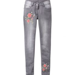 Dżinsy SKINNY z kwiatowym nadrukiem bonprix szary denim. Szare spodnie dziewczęce bonprix, z nadrukiem, z jeansu. Za 74,99 zł.